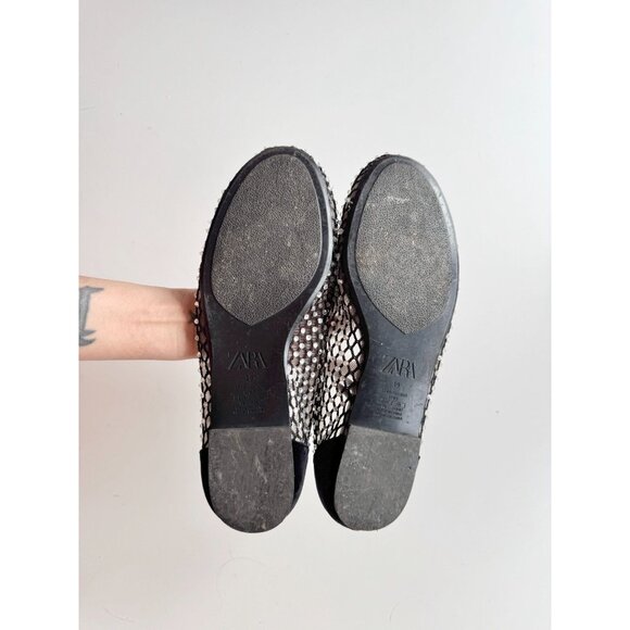 ZARA Black Velvet Mesh Crystal Rhinestone Ballerina Ballet Flats, Size 39 - Picture 11 of 13
